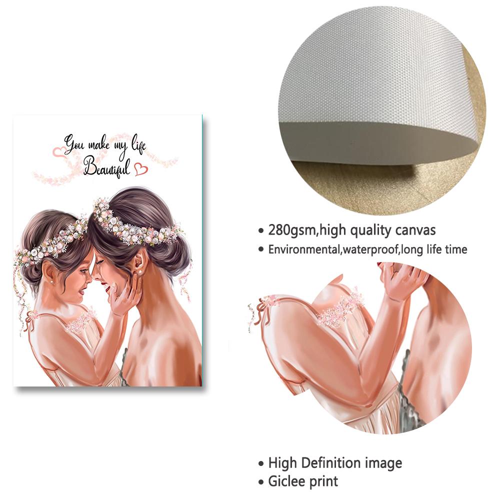 Mom Daughter Wall Art Canvas Painting Posters and Prints Fashion Love You Mother Days Gift Picture for Living Room Home Decor