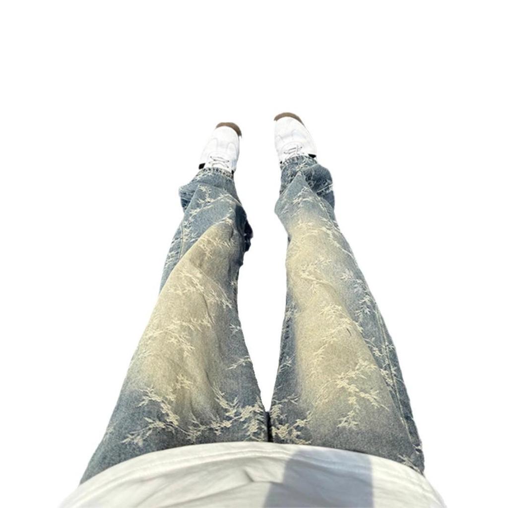 Pánské 2024 Podzimní Slim Straight Leg Prané Žakárové Džíny