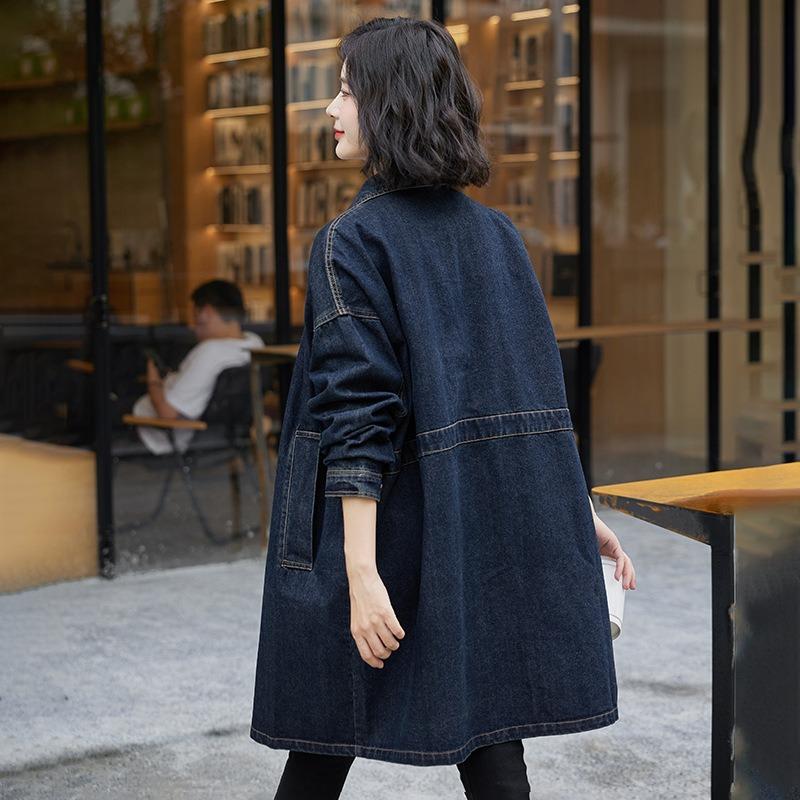 Denim Trench Coat Women's Medium and Long Large Version Large Size Fat Mm Casual Butt Cover Spring New Soft