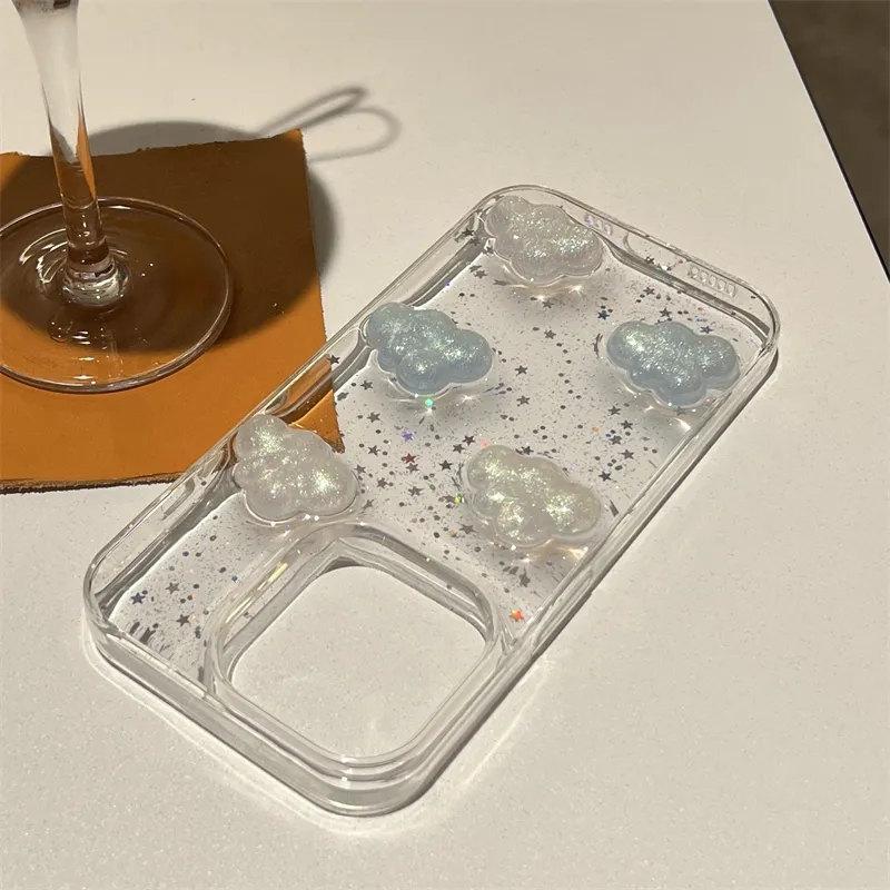 Husă pentru telefon cu sclipici Aurora Nori 3D Coreea pentru iPhone 14 13 12 11 Pro XS Max MiNi XR X Star Paiete Husă moale transparentă