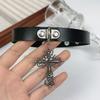 Y2K Subculture Baroque Hollowed-out Cross Pendant Collar Black Beaded Fold Wear Long Necklace for Women Personality Punk Jewelry