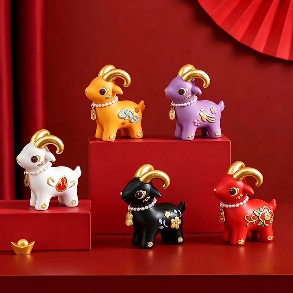 Vibrant Colors Miniature Sheep Figurine Golden Horns Zodiac Animal Statue Culture Collectors