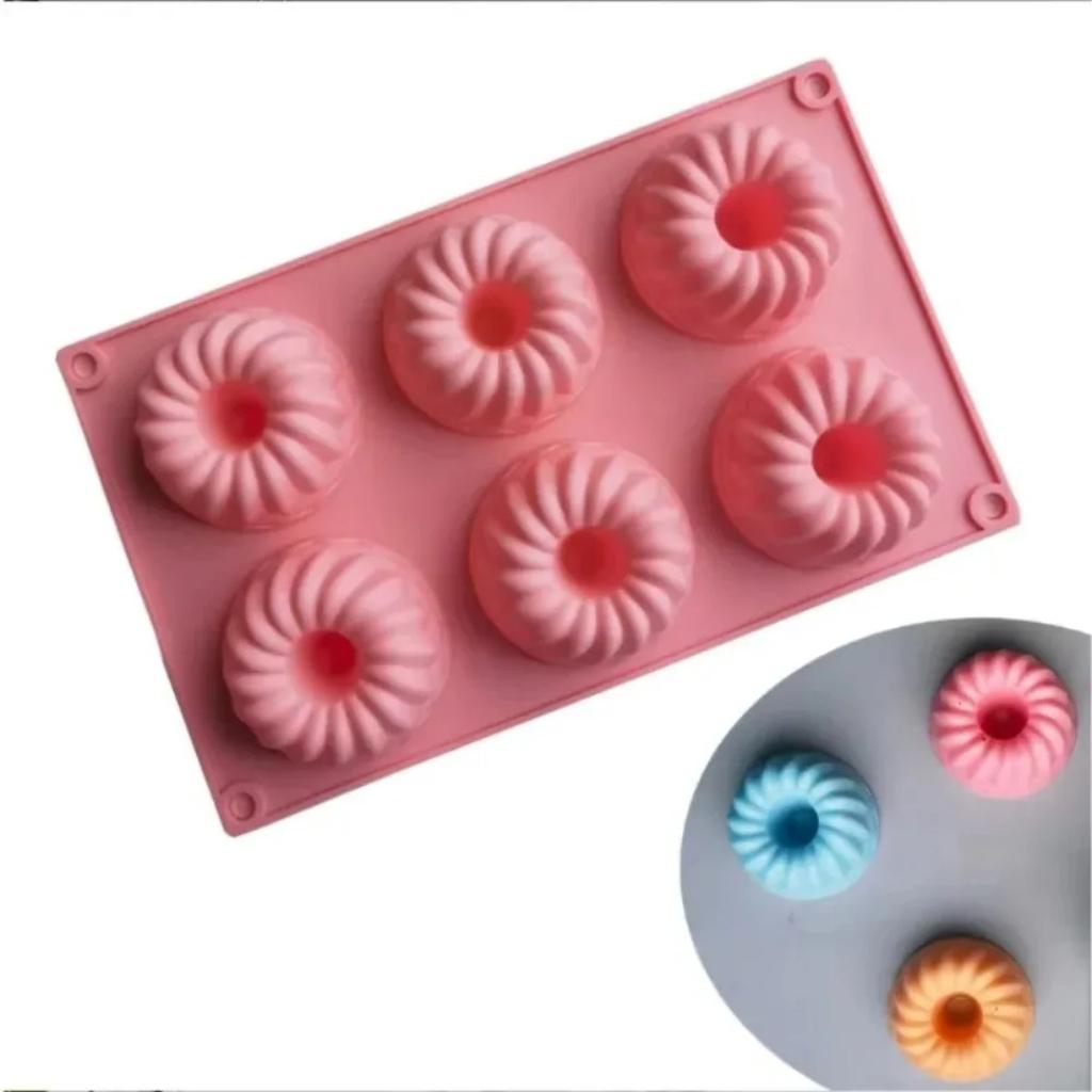 6 Cavity Silicone Donut Mold Heat Resistant Reusable Swirl Doughnut Pan for Baking Cupcake Mousse Cake Decoration Accessories