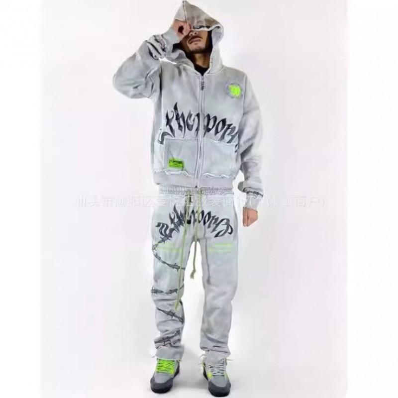 Unisex Hip Hop Hoodie Sweatpants Set Loose Fit Long Sleeve Casual Wear