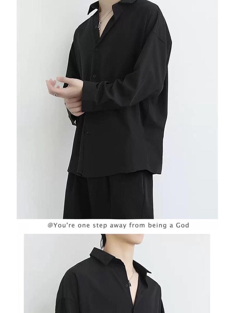 Men's Trendy Black Long Sleeve Korean Style Jacket - Spring/Autumn Casual White Shirt Alternative