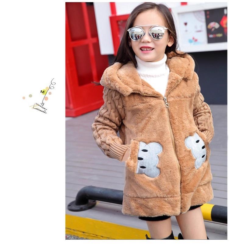 

Winter Girls Korean Medium & Large Faux Fur Cotton Coat, Mid-Length & Thickened Trendy Style 160 cm хаки