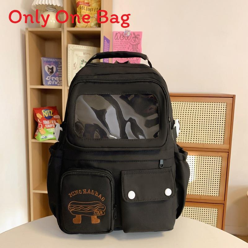 School Girl Backpack Nylon With Letter Pattern For Elementary Students чёрный