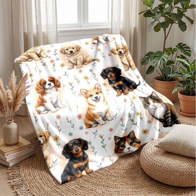 Puppies and Butterflies Garden Theme blanket Lightweight Warm Flannel Blanket Decorative Throw Blanket for Home Decoration