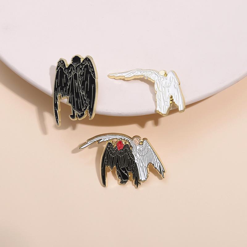 Angel Wing And Devil Wing Enamel Pins Custom Black And White Angel Brooches Lapel Badges Animal Jewelry Gift for Friends