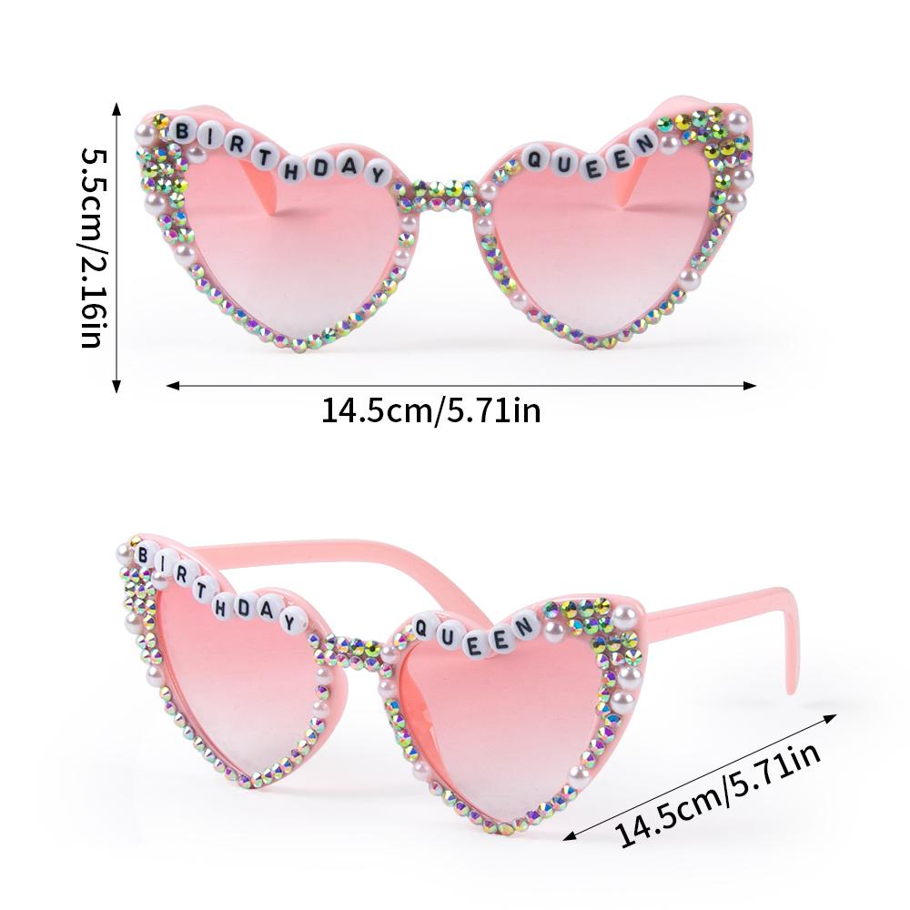 

Birthday Queen Glasses Pink Heart Shaped Shiny Bling Diamond Pearl Sunglasses for Girl Happy Birthday Party Gift Accessories розовый