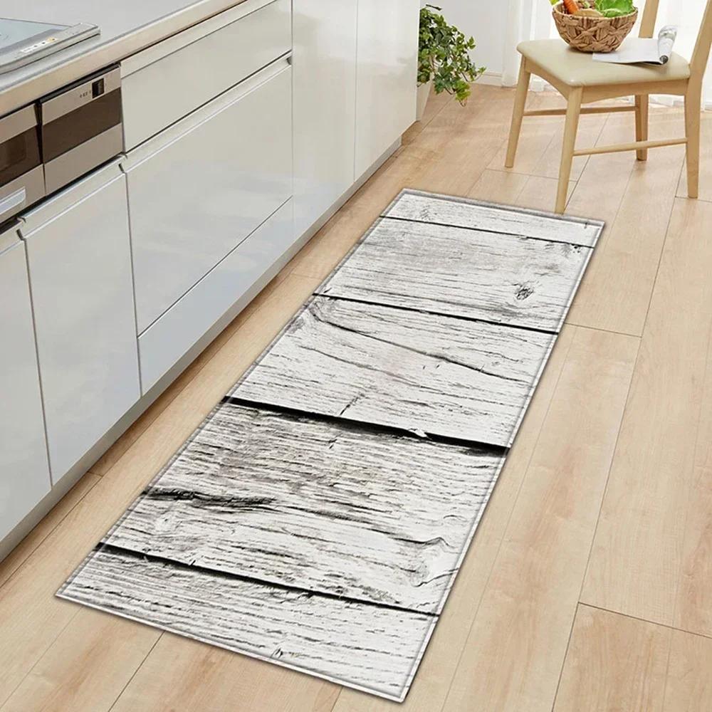 Wood Pattern Anti-Slip Kitchen Mat Absorbent Floor Rug for Bedroom Living Room Hallway Balcony Entrance Doormat