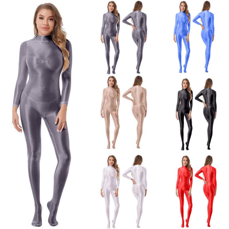 Damski kombinezon całodzielny z okrągłym dekoltem i długimi rękawami, świąteczny metaliczny kombinezon