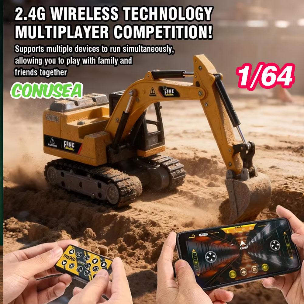 1/64 Excavator Mini Rc Desktop Car Remote Control Engineering Vehicle Toy Model Trucks Children Toys Boys Kids Christmas Gifts