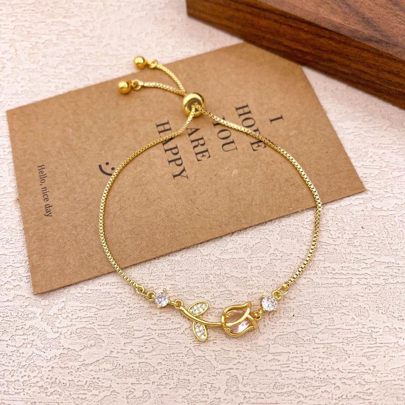 New Style Tulip and Rose Adjustable Bracelet for Women, Fashionable and Niche Design, Great Gift for Birthdays