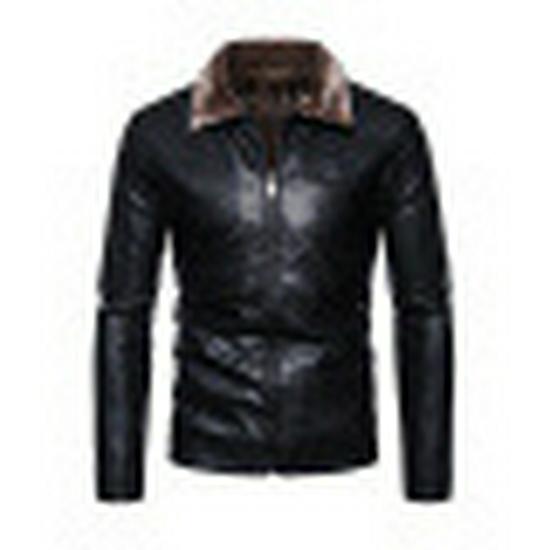 2025 Plush Men's PU Leather Jacket - Thickened, Versatile Lapel Coat for Autumn/Winter