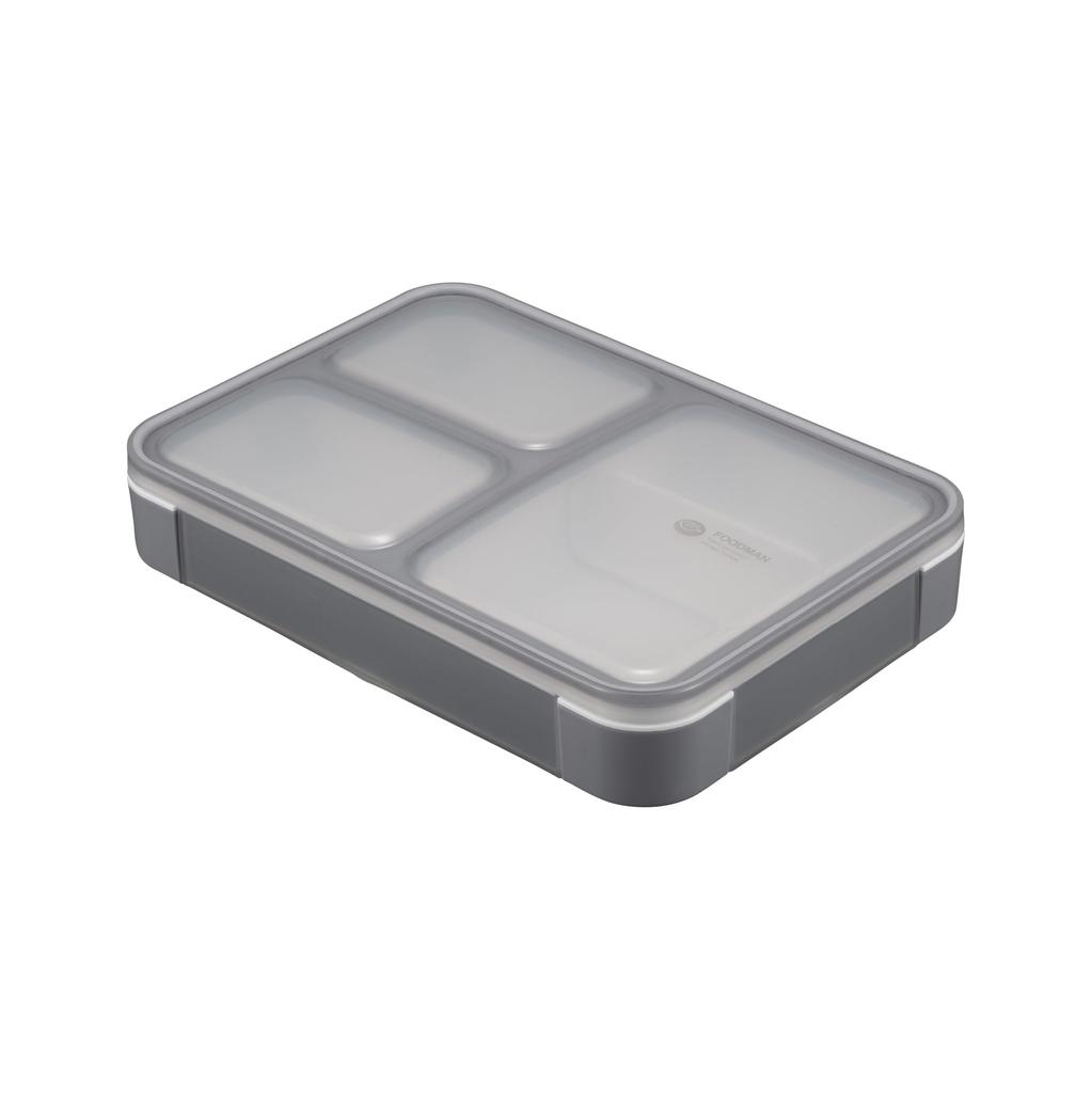 CB JAPAN Foodman Bento 600ml Double Secured with DSK Box, Slim, Portable, Stand-Up, Capacity, Antibacterial, Gray, Leak-Resistant, Sealing, 4-Point