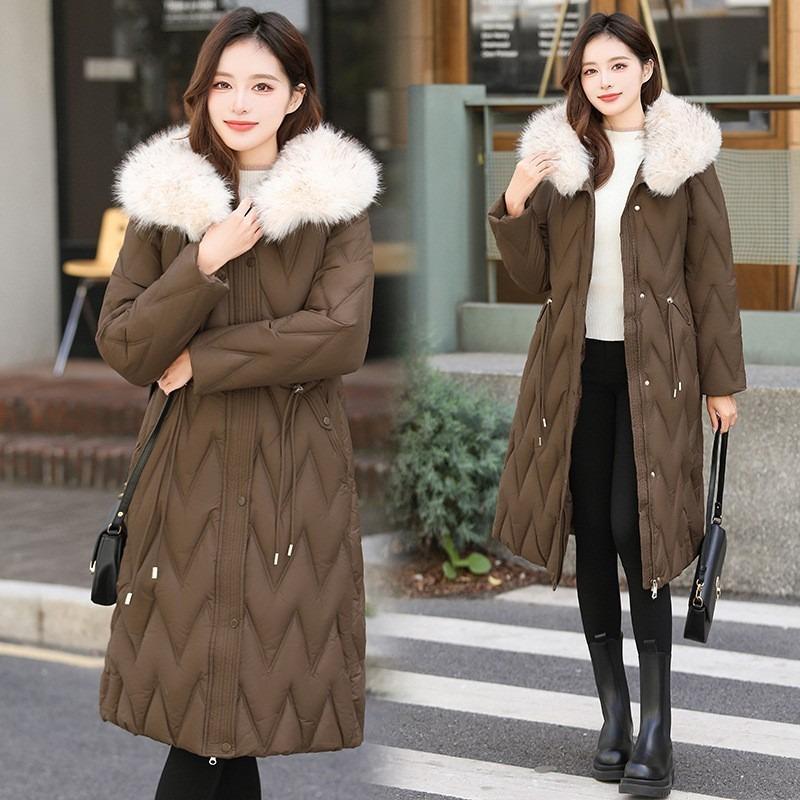 Wind coat big fur collar down cotton clothes women's long over the knee winter new waist cotton-padded coat batch