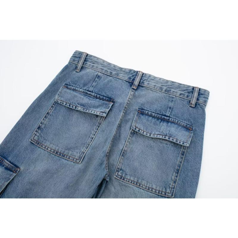 Spring Autumn Women's Pant Summer High Waisted Workwear Casual Pants Button Embellished Slightly Flared Jeans