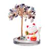 Solar Energy Shake Hands Lucky Cat Base Fate Tree Office Home Natural  Crushed Stone Life Tree Handwoven Weaving Decor