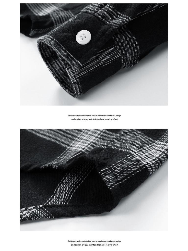 Men's Long-Sleeve Plaid Shirt, Loose Fit, Harajuku Style, Perfect for Spring and Autumn.