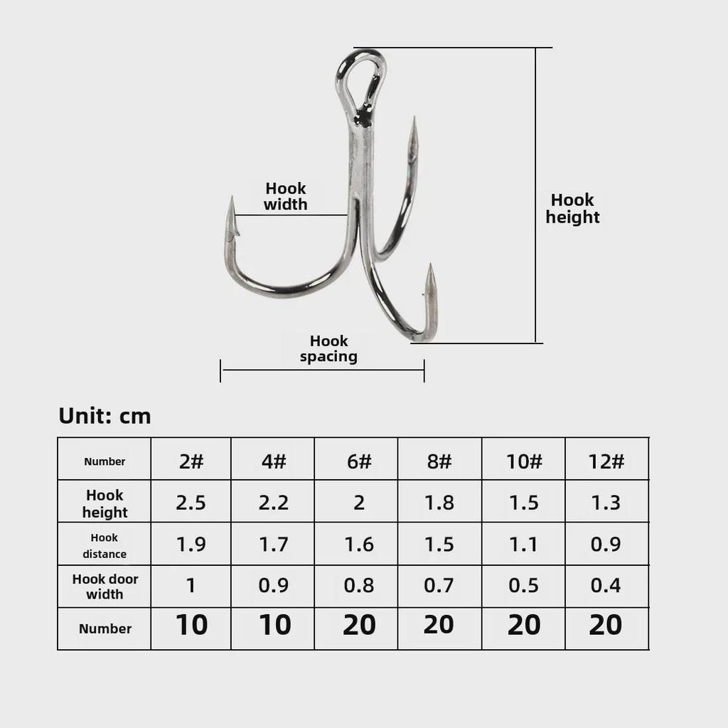 100 Angelhaken mit Widerhaken aus Kohlenstoffstahl: Dreiarmige Anker in einer Box