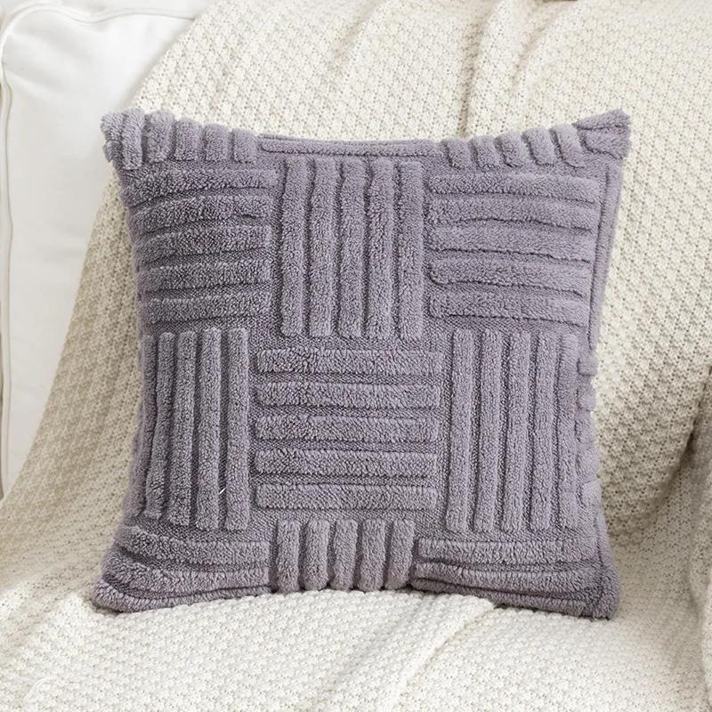 B030 Soft Throw Pillows Woven Plush Falai Pile Pillow Cover Solid Color Sofa Cushion Plain Color Double-sided Pillows
