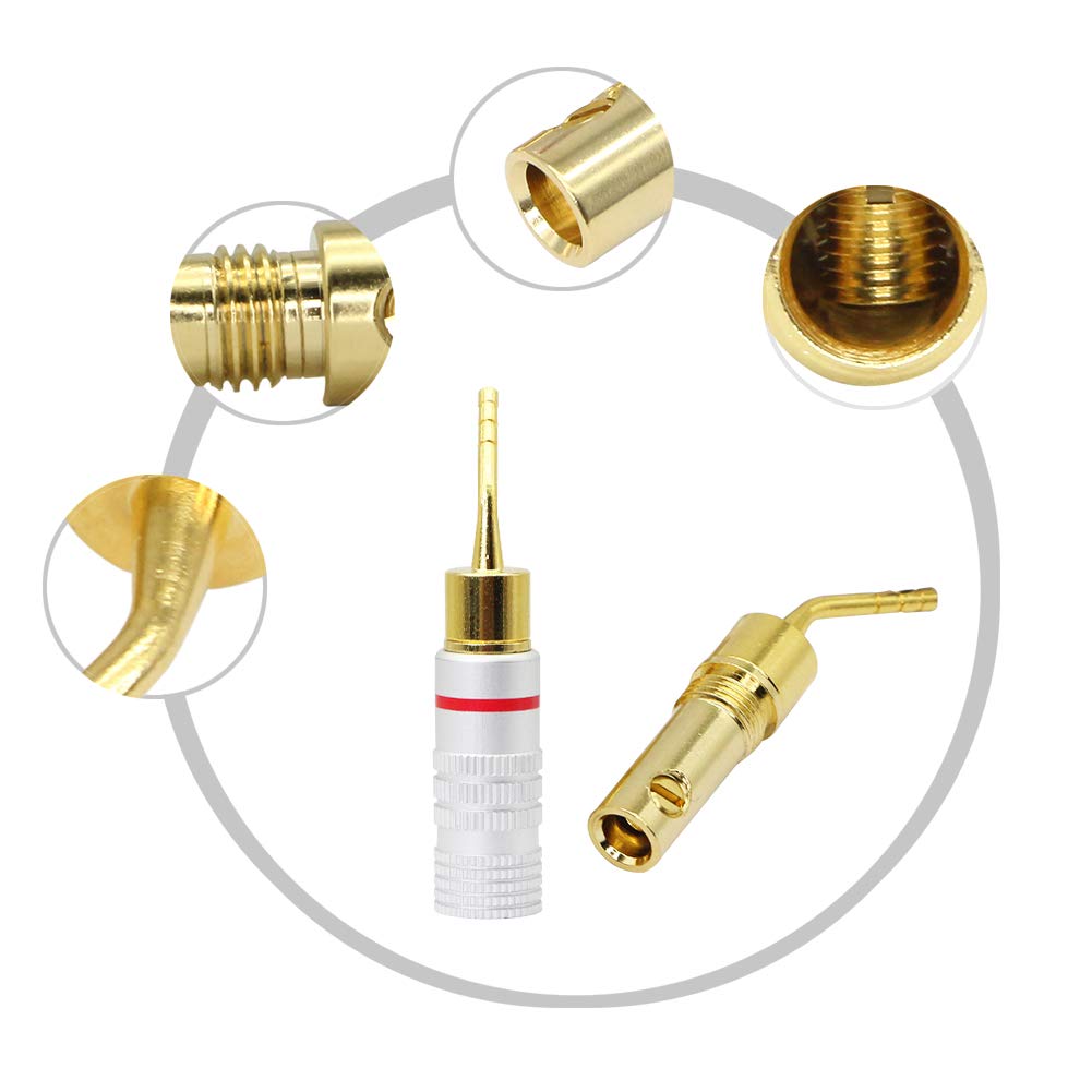 CERRXIAN Pure 2mm Pin Audio Banana Speaker Cable Banana Clip Speaker Cable Terminal Audio Cable Terminal 24K Gold Plated Speaker Terminal Pin Plugs of