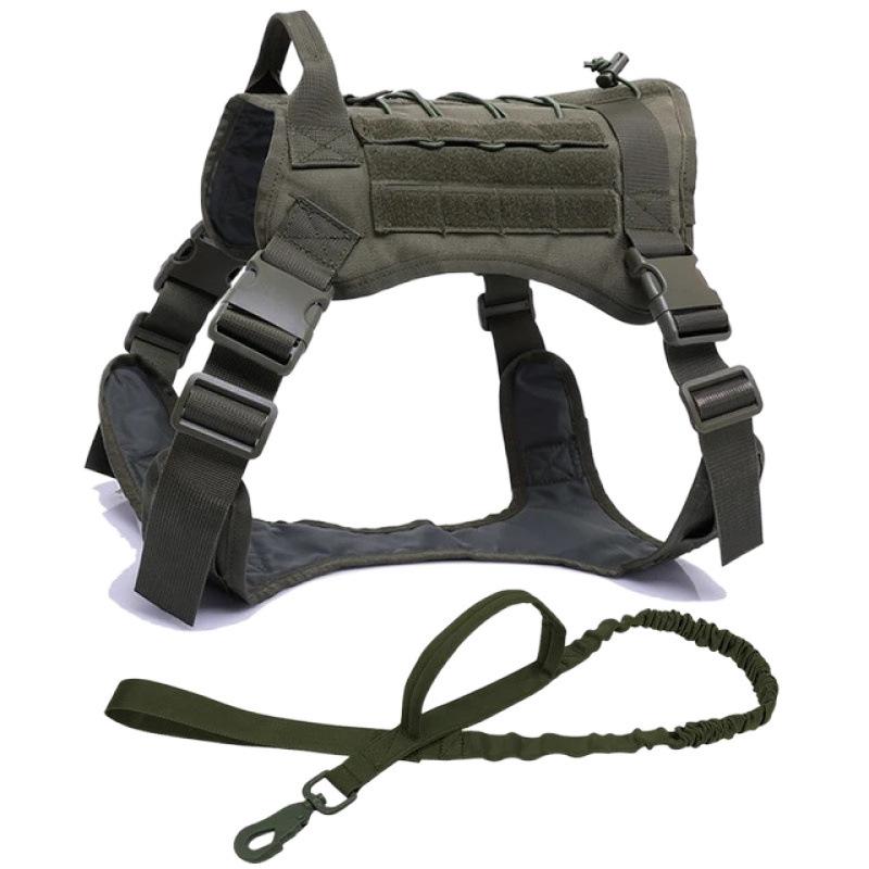 Tactical Nylon Dog Harness with Leash for Outdoor Training