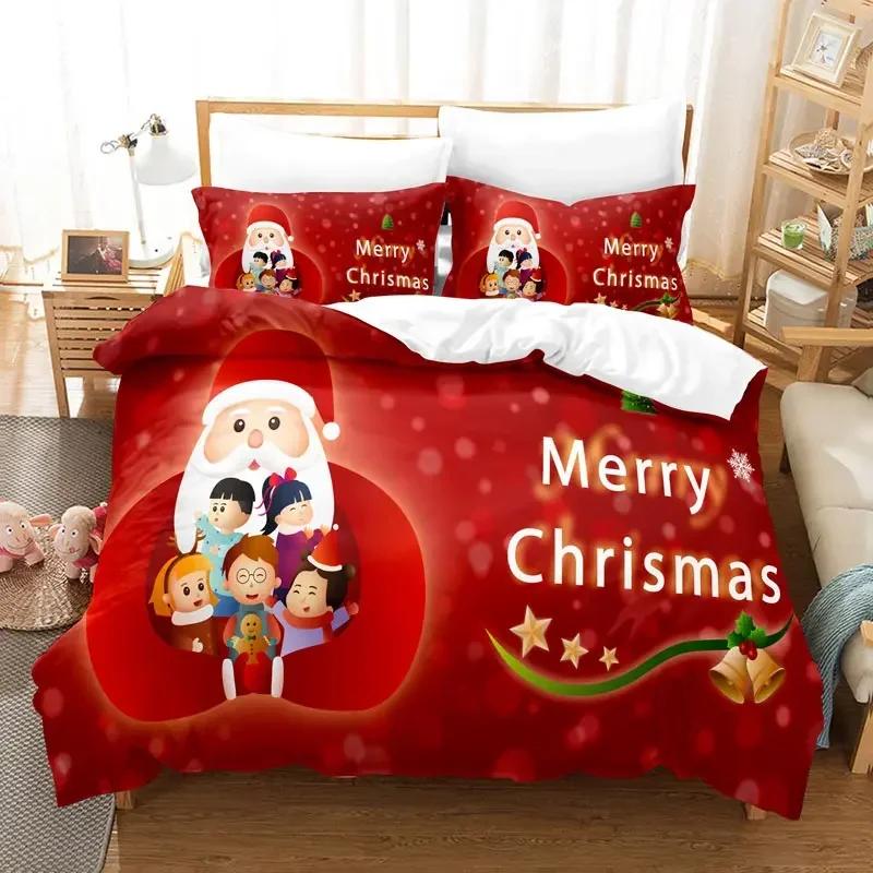 Christmas Bedding Set Polyester Duvet Cover Quilt Comforter Pillow Case 3D Red Double Full King Queen Twin Single 2/3PCS Bedroom