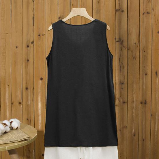 Women Tops Sleeveless Round Neck Front Slit Design T-Shirt Pure Color Loose Fit Summer Casual Camisole Vacation Office Date Wear