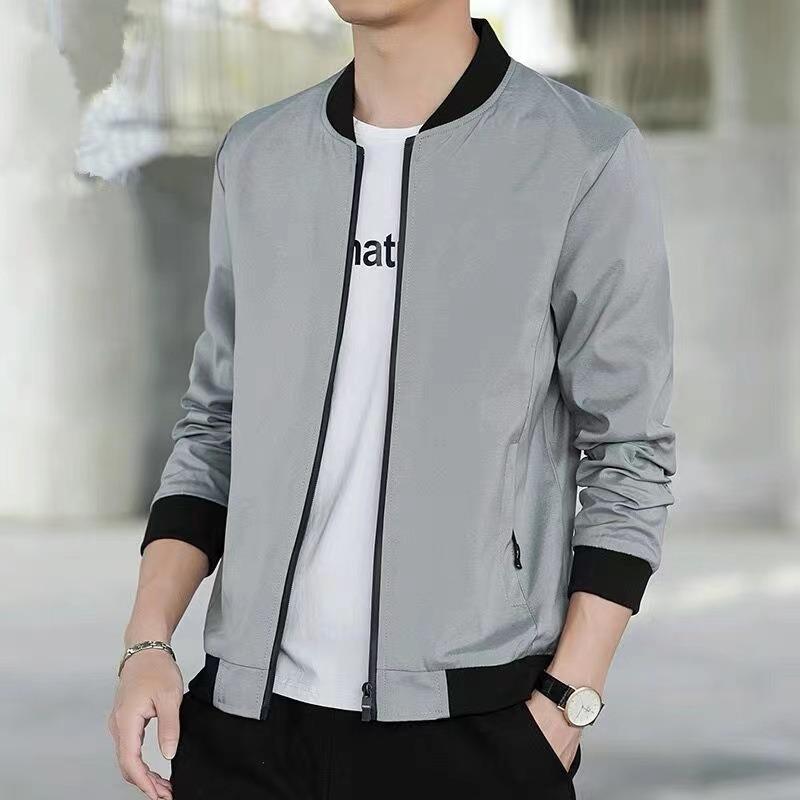 Men S Casual Baseball Jacket Spring Autumn Solid Long Sleeve Coat