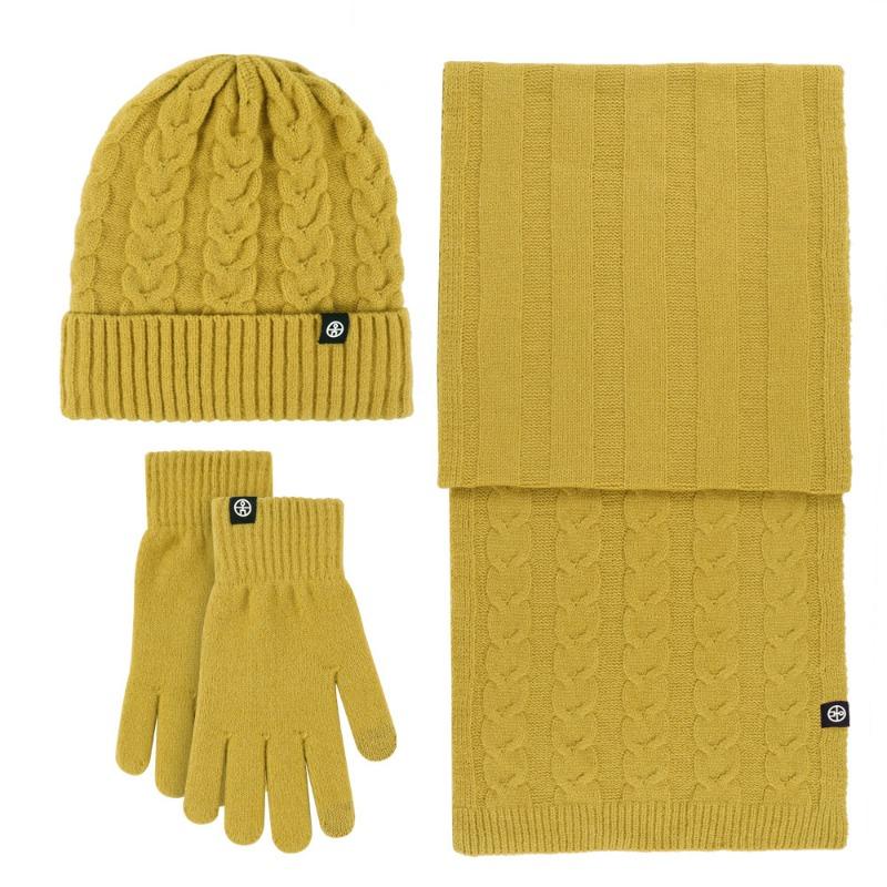 Adult warm self-heating German velvet three-piece set outdoor knitted hat scarf gloves three-piece set winter