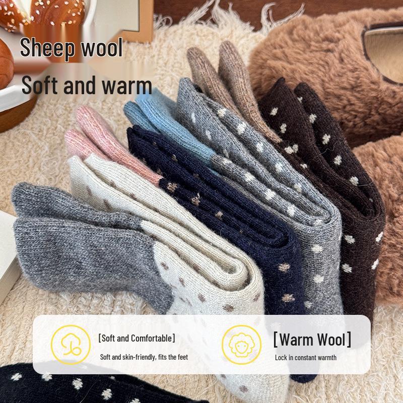 Women's Retro Polka Dot Mid-Calf Cashmere Socks - Warm & Thickened for Autumn/Winter
