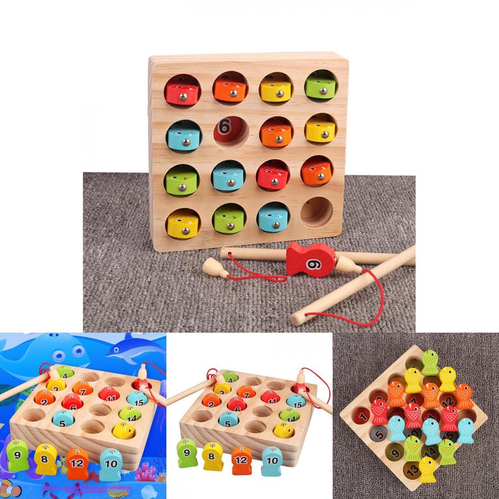 Wooden Magnetic Fishing Toy Set With Number Disks For Kids And Family Play