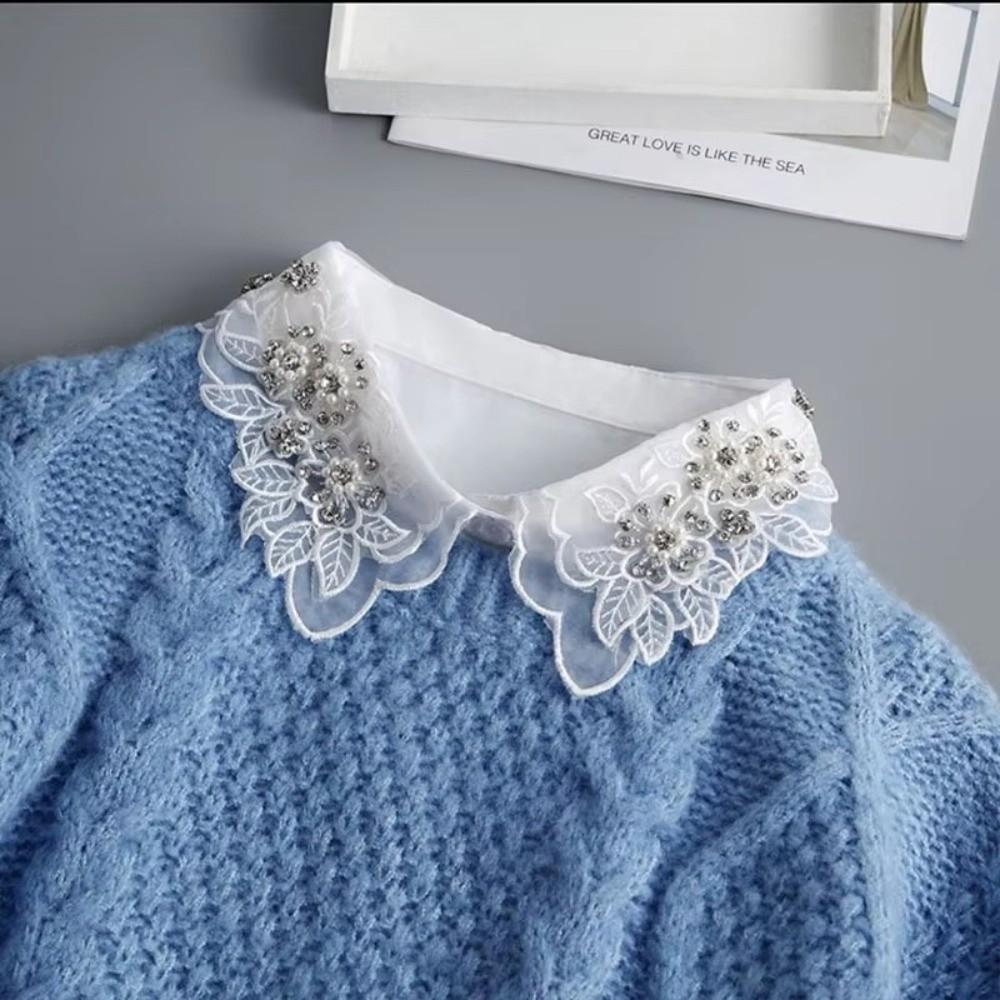 Fashion Cotton Lace Fake White Color Lace Leaves Fake Collar Crystal Beads Elegant Half Shirt Collar Women Fashion