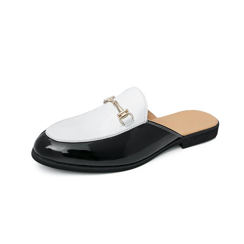 Men's shoes large size spring and summer new casual shoes fashion foot cover half drag leather shoes trend hair stylist one pedal shoes