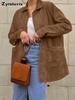 Meridyse Brauner Wildleder Samt Jacke Damen Herbst Mode Lockeres Design Stehkragen Mantel Damenbekleidung