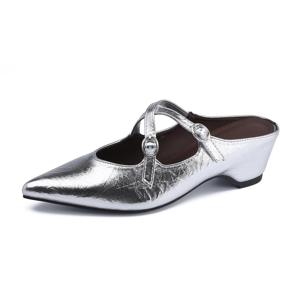 Summer new thick heel single shoes women's 2025 French retro bag head Muller shoes French cross strap empty shoes women