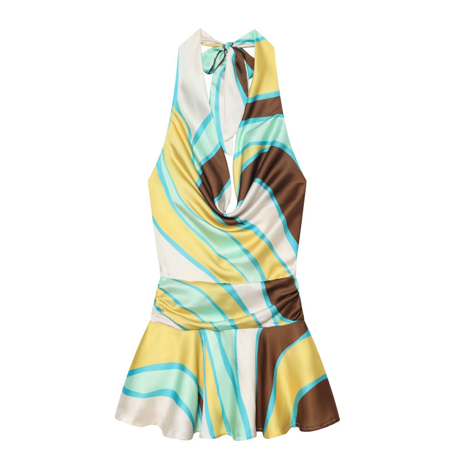 European and American style new women s fashionable printed backless halter collar dress 2858339 XS
