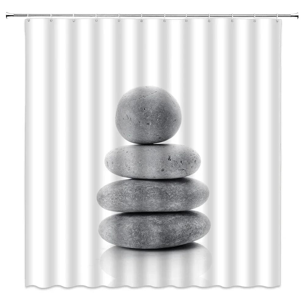 Stones And White Lotus In Water Shower Curtain Zen SPA White Bathroom Waterproof Extra Long Polyester Fabric for Bathtub Decor