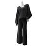 Simple and Fashionable Woolen Outfit for Women - V-neck Loose Top, Solid-colored Wide-leg Straight Pants, and A Sweater Set.