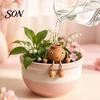 Self Watering Spikes for Potted Plants Terracotta Spike, Cute Face Plant Insert Decorative Smiling Doll Stakes Plants, Clay Automatic Waterer