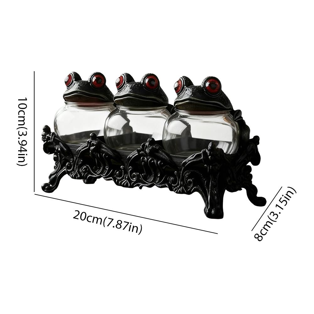 Handcrafted Witchy Frog Apothecary Spice Jars Clear Seasoning Jars 3 Piece Frog Spice Jar Set Spice Containers for Salt Pepper