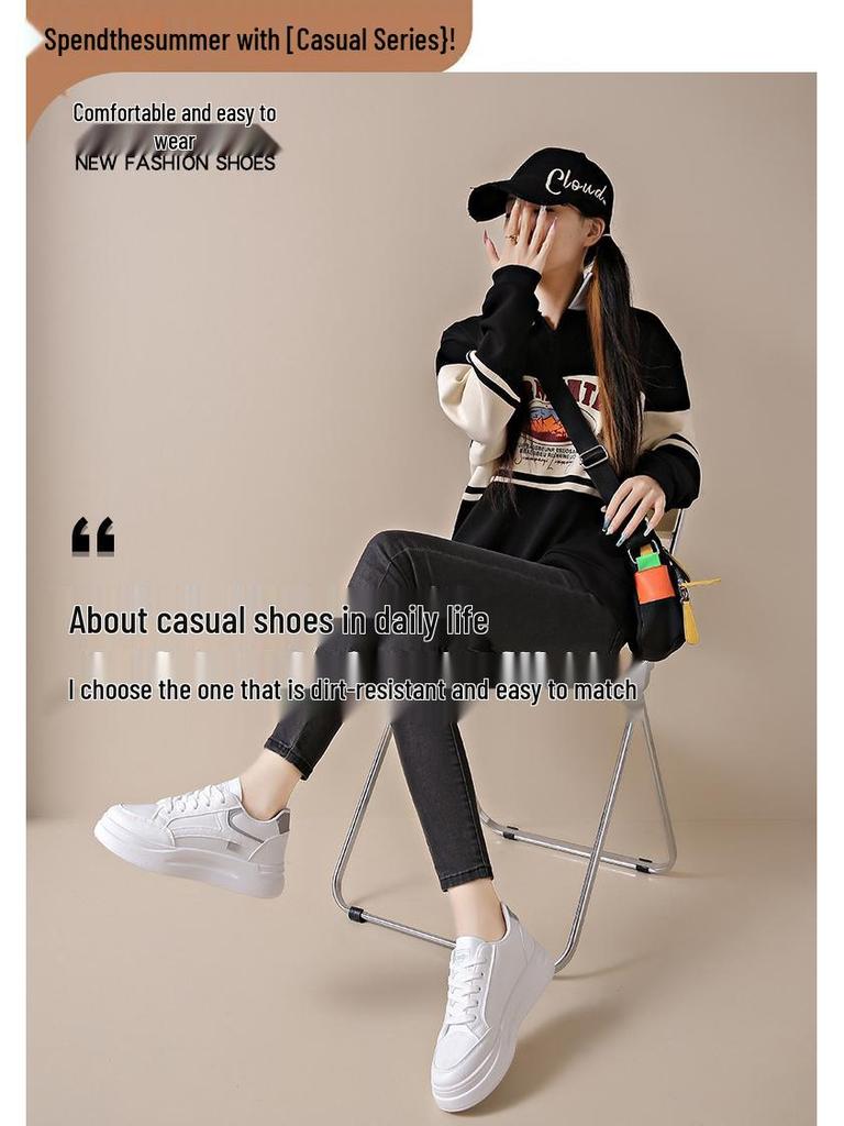 2024 Women's White Korean Style Thick Sole Sneakers: Versatile Autumn Casual Shoes