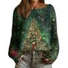 Women's Fashion Round Neck Long Sleeve Christmas Print Casual Pullover Sweater Top