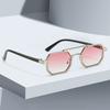 Vintage Sunglasses For Women Fashionable Octagonal Golden Frame Black Lens Glasses With Slender Metal Strip Glasses Women