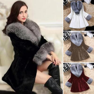 Women's Open Front Coat with Faux Fur Collar And Cuff Casual Long Sleeve Furry Jacket Fall Winter Fuzzy Warm Outerwear