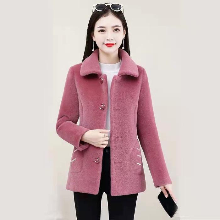 

2026 Winter Women s Korean Style Slimming Leather & Fur Coat with Thickened Imitation Lambswool Fleece XL (110-120 jin) рожевий червоний колір