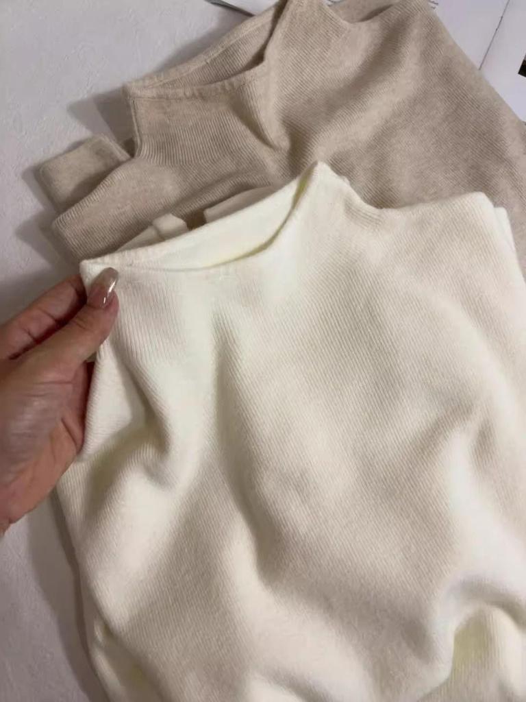 Všestranný pletený top s polozvýšeným límcem - Slim střih, Jednobarevný, Dlouhý rukáv pro podzim a zimu