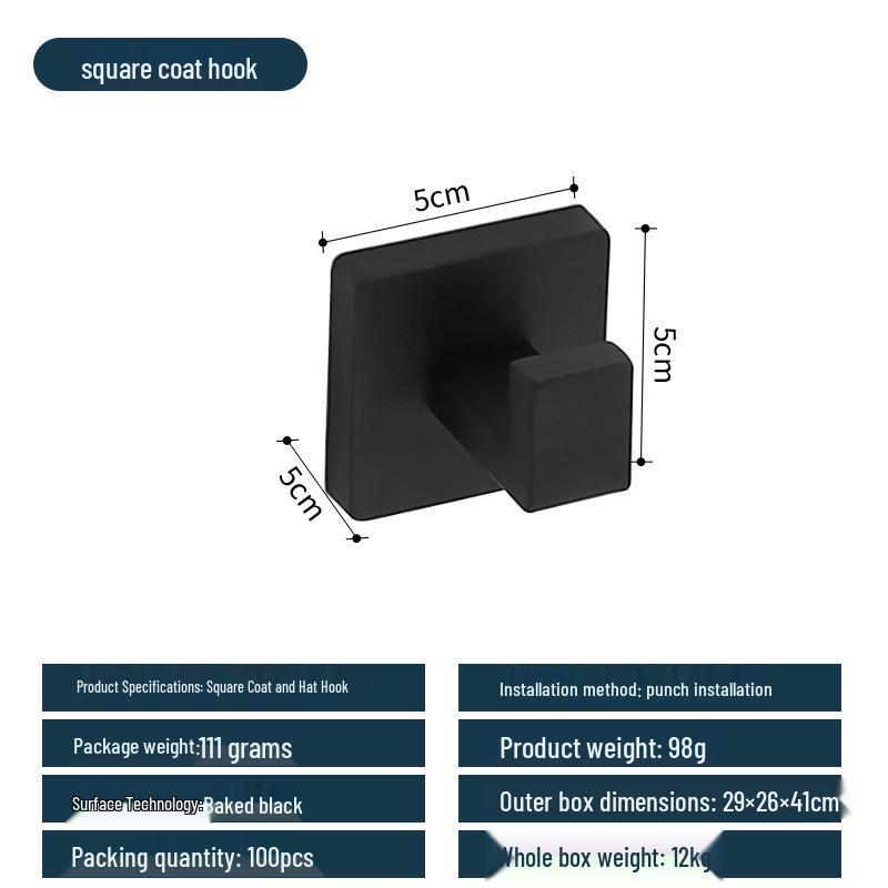 

Набір фурнітури для ванної кімнати з нержавіючої сталі 304: Тримач для рушника, Квадратне кільце для рушника, Гачок для одягу Black Hook A105